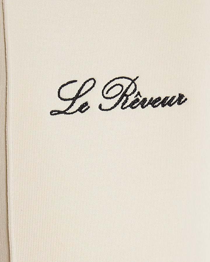 Cream Regular Fit Embroidered Joggers