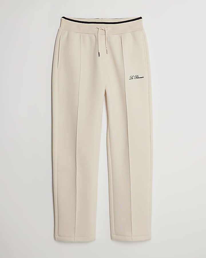 Cream Regular Fit Embroidered Joggers