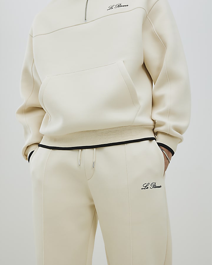 Cream Regular Fit Embroidered Joggers