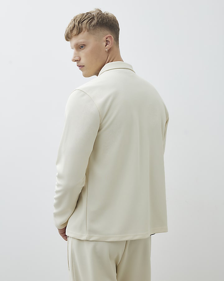 Ecru Slim Fit Double Pocket Overshirt