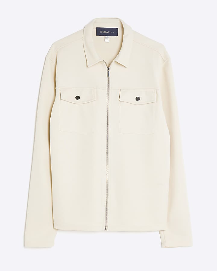 Cream Slim Fit Double Pocket Overshirt