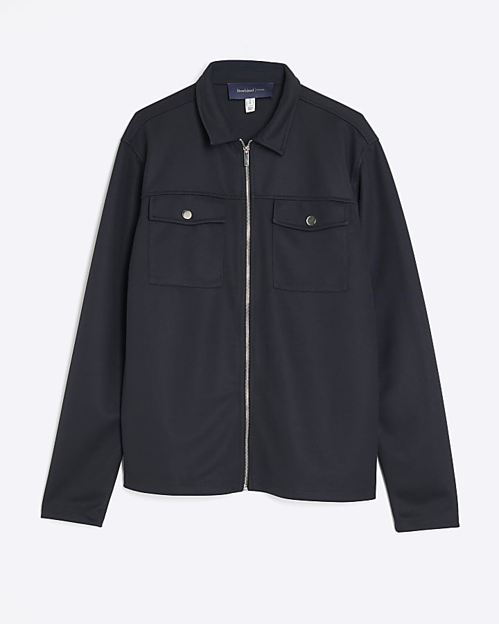 Navy Slim Fit Double Pocket Overshirt