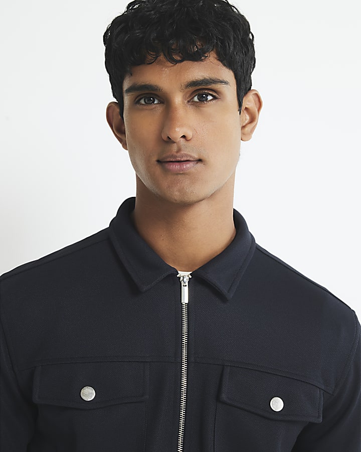 Navy Slim Fit Double Pocket Overshirt