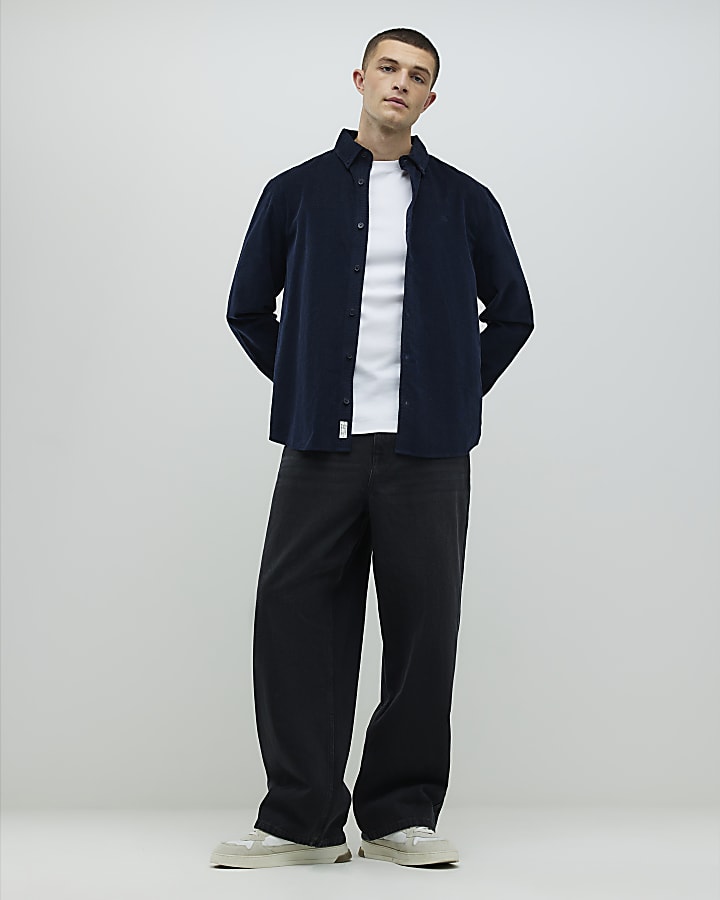 Navy Regular Fit Micro Corduroy Shirt