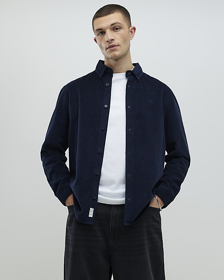 Navy Regular Fit Micro Corduroy Shirt
