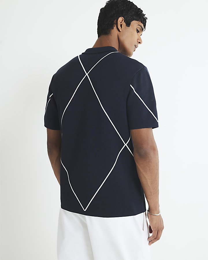 Navy Slim Fit Argyle Polo Shirt
