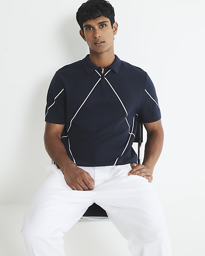 Navy Slim Fit Argyle Polo Shirt