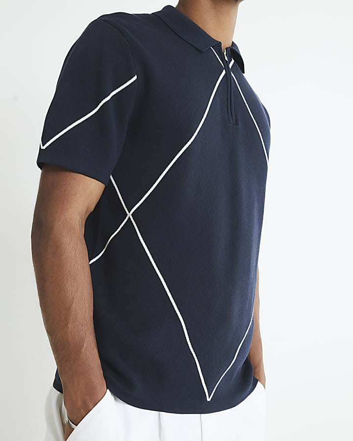 Navy Slim Fit Argyle Polo Shirt