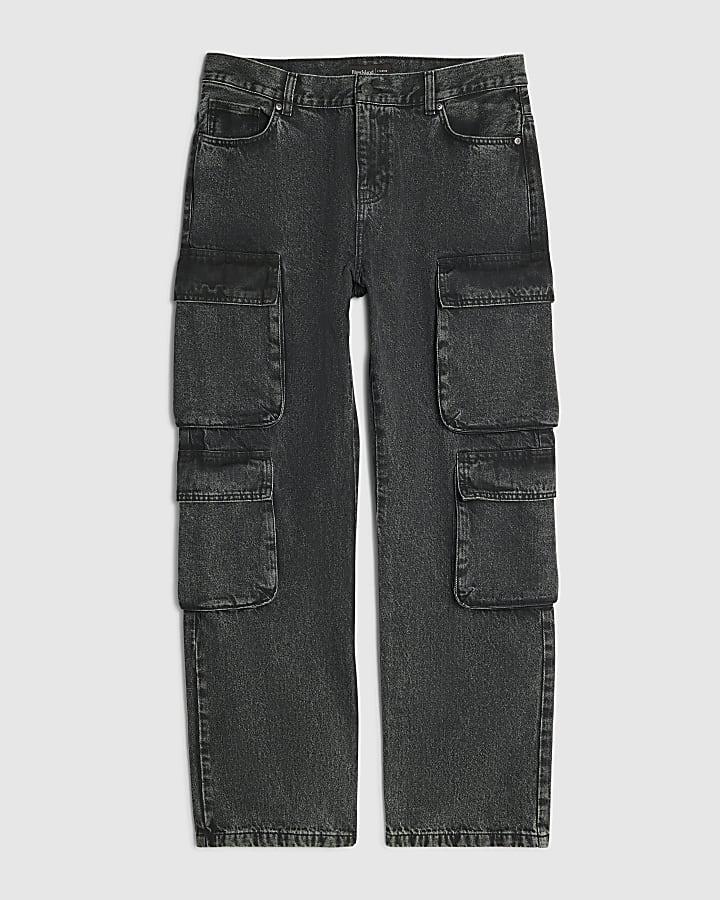 Black Loose Fit Cargo Jeans
