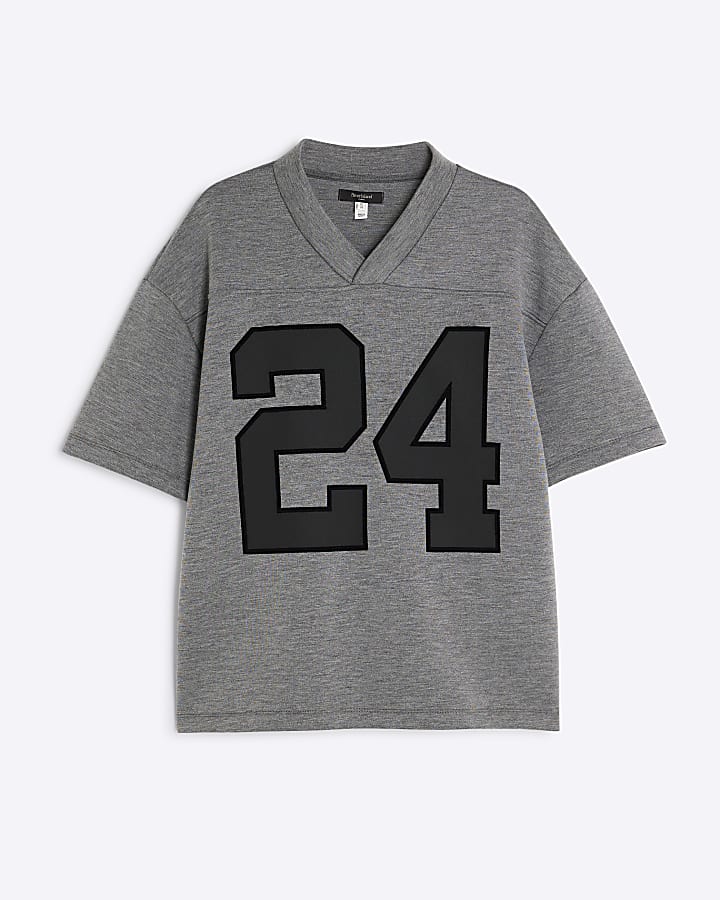 Grey Oversized Fit 24 Jersey T-Shirt