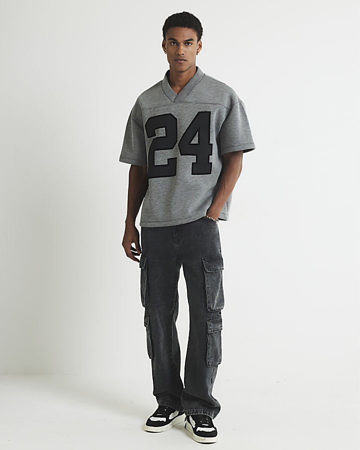 Grey Oversized Fit 24 Jersey T-Shirt