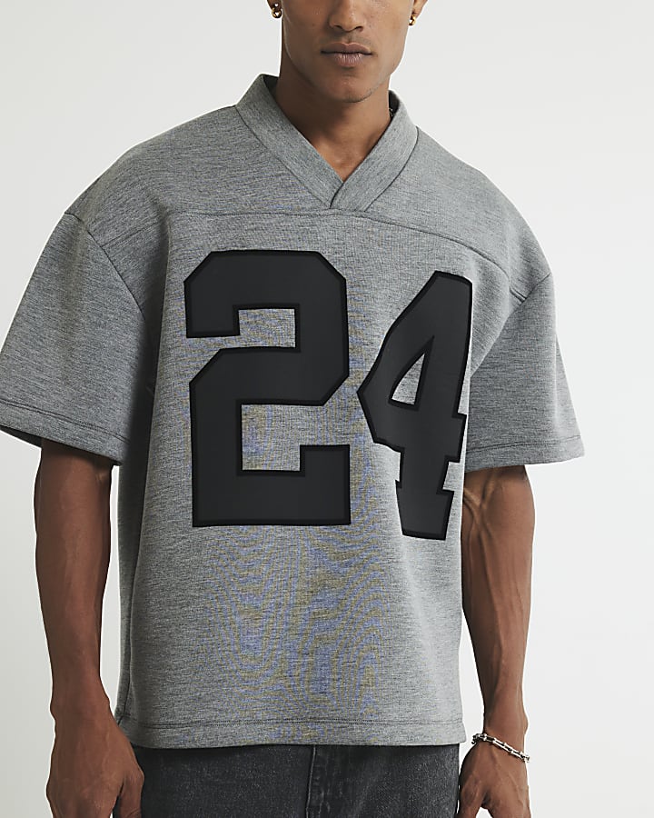 Grey Oversized Fit 24 Jersey T-Shirt