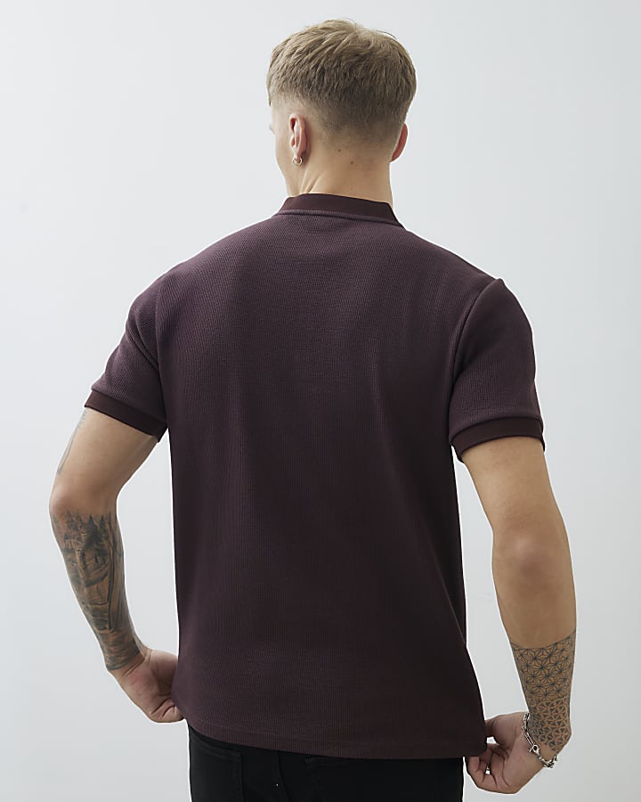 Red Slim Fit Taped Baseball Polo Shirt