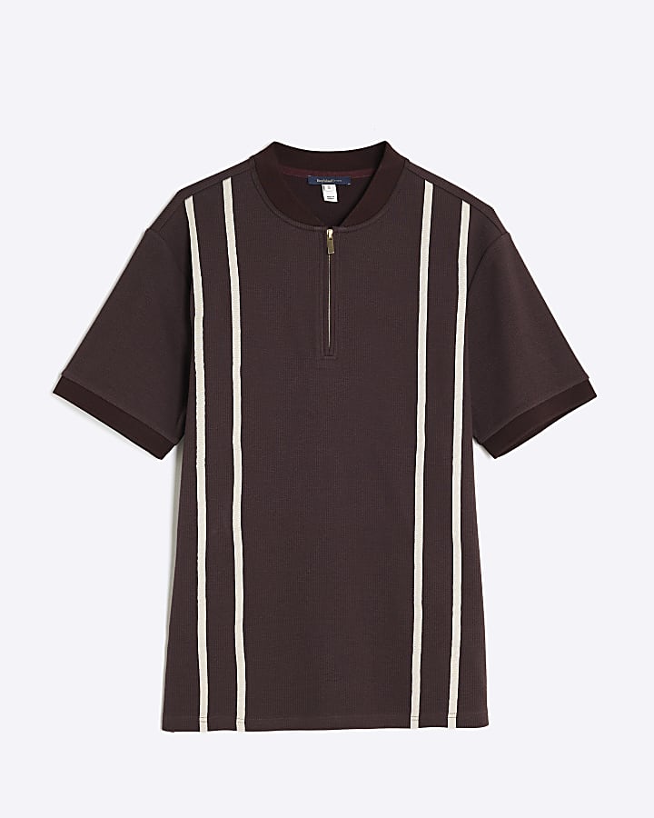 Red Slim Fit Taped Baseball Polo Shirt
