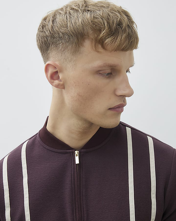 Red Slim Fit Taped Baseball Polo Shirt
