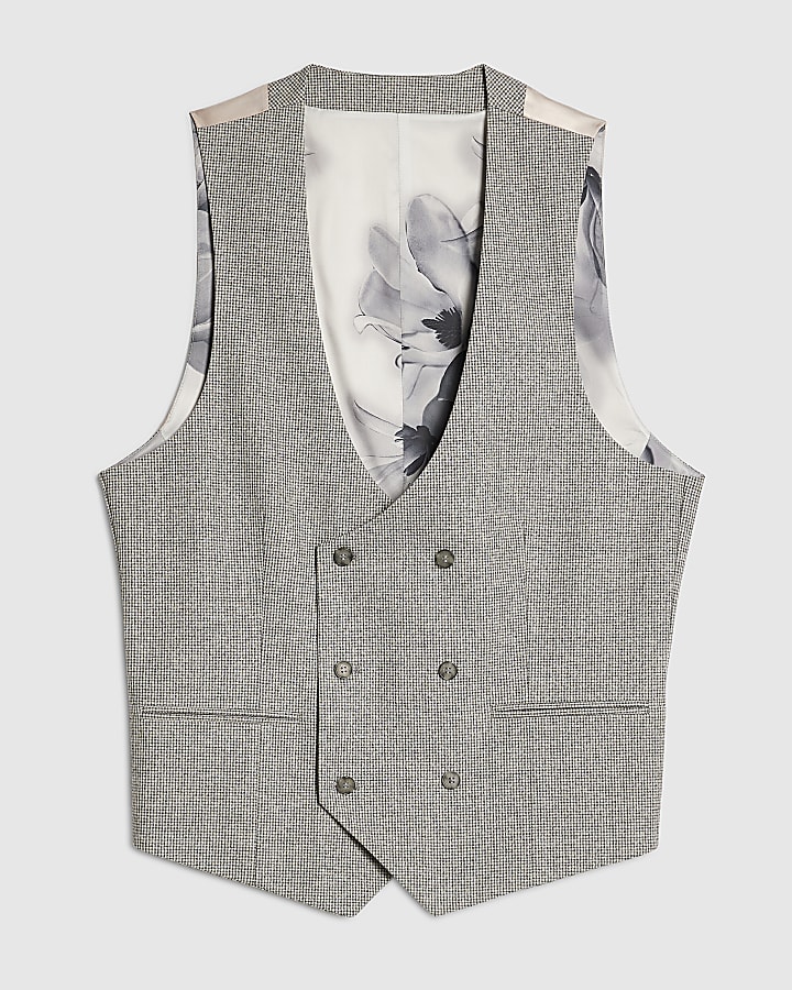 Grey Slim Fit Puppytooth Waistcoat