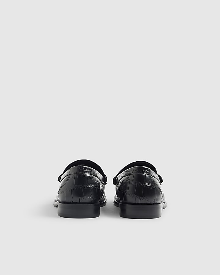 Black Croc Chain Loafers