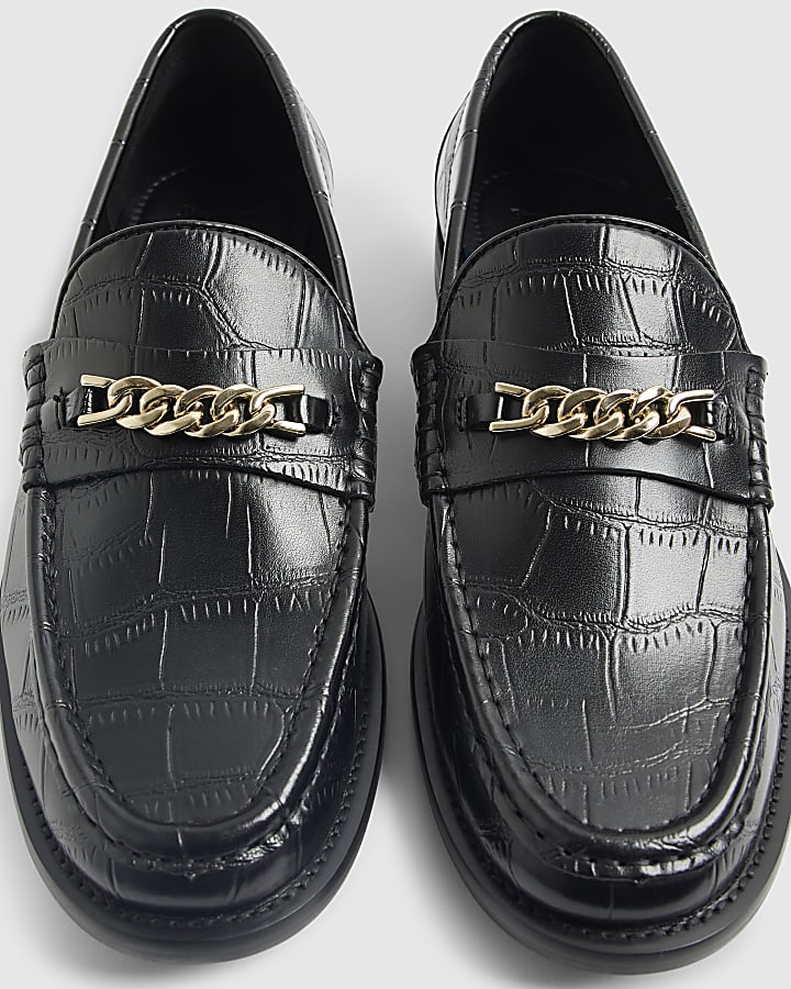 Black Croc Chain Loafers