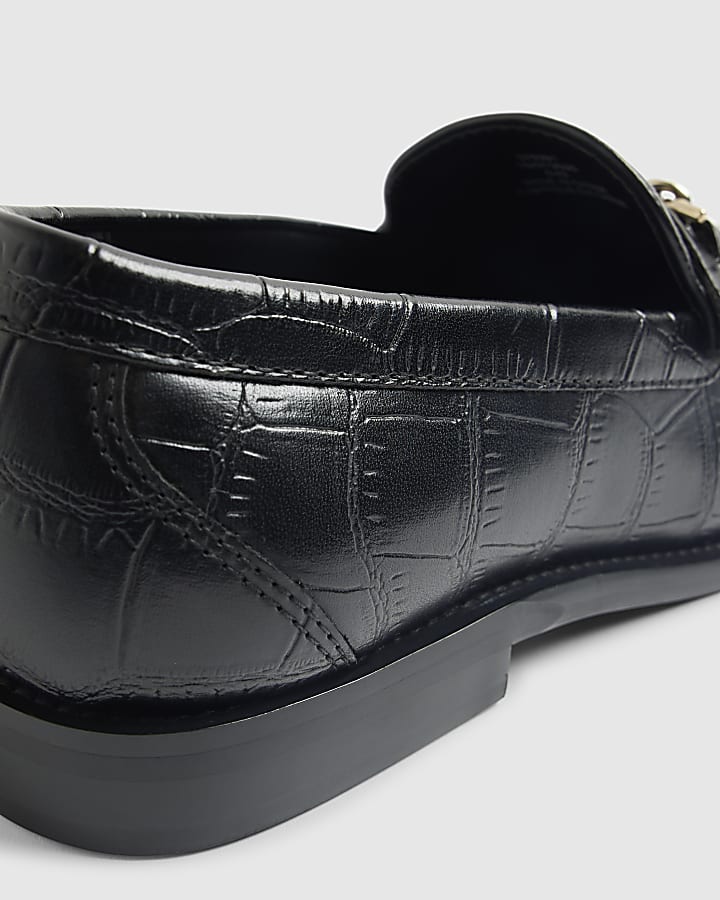 Black Croc Chain Loafers