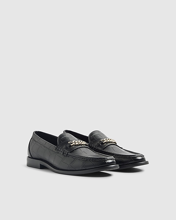 Black Croc Chain Loafers
