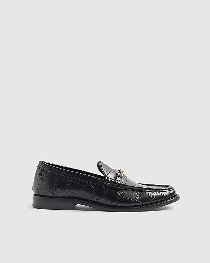 Black Croc Chain Loafers