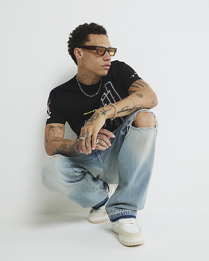 Black Regular Fit 1977 Summer Grunge T-Shirt