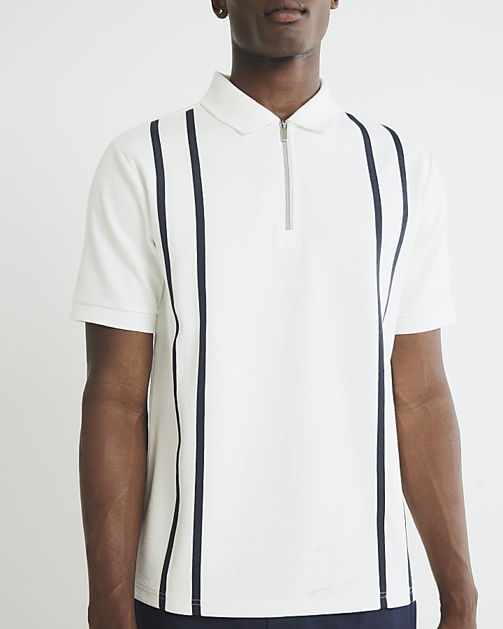 White Slim Fit Taped Polo Shirt