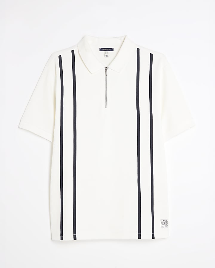 White Slim Fit Taped Polo Shirt