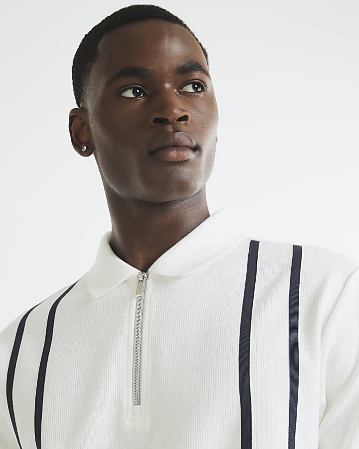 White Slim Fit Taped Polo Shirt