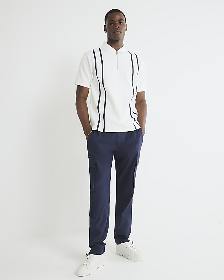 White Slim Fit Taped Polo Shirt