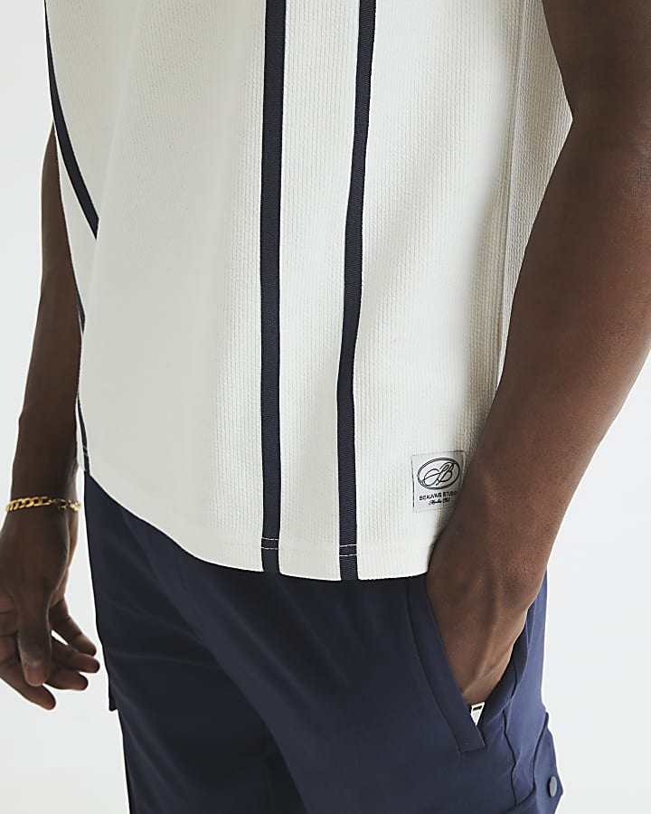 White Slim Fit Taped Polo Shirt