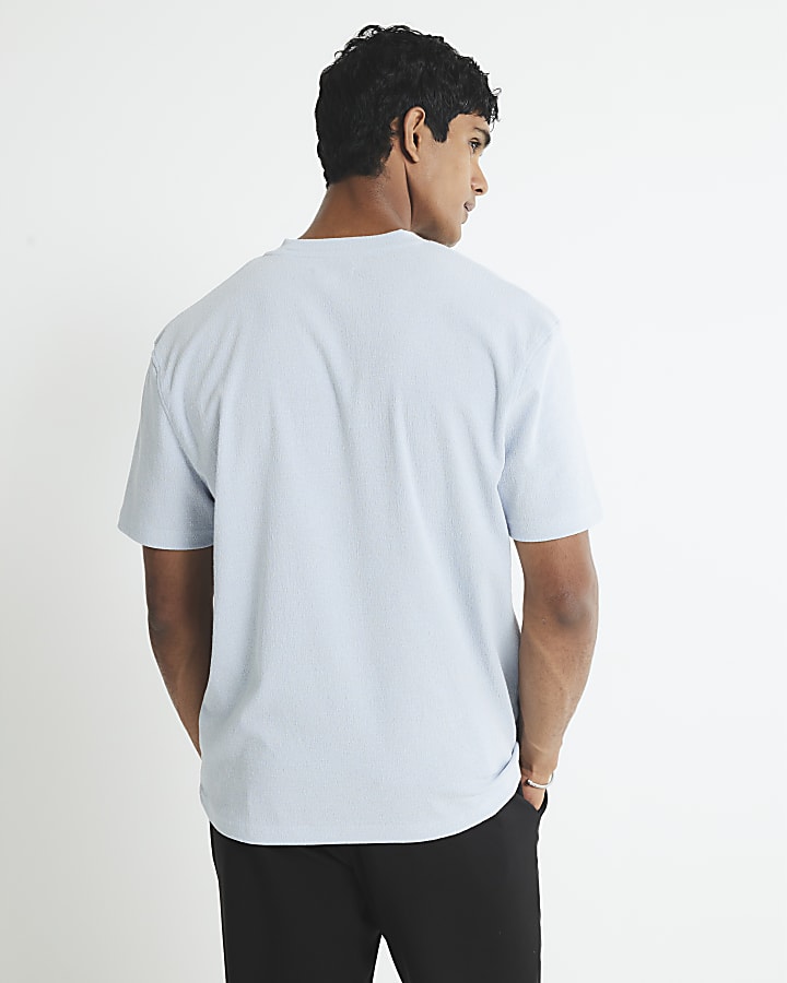 Blue Regular Fit Linen Blend T-Shirt