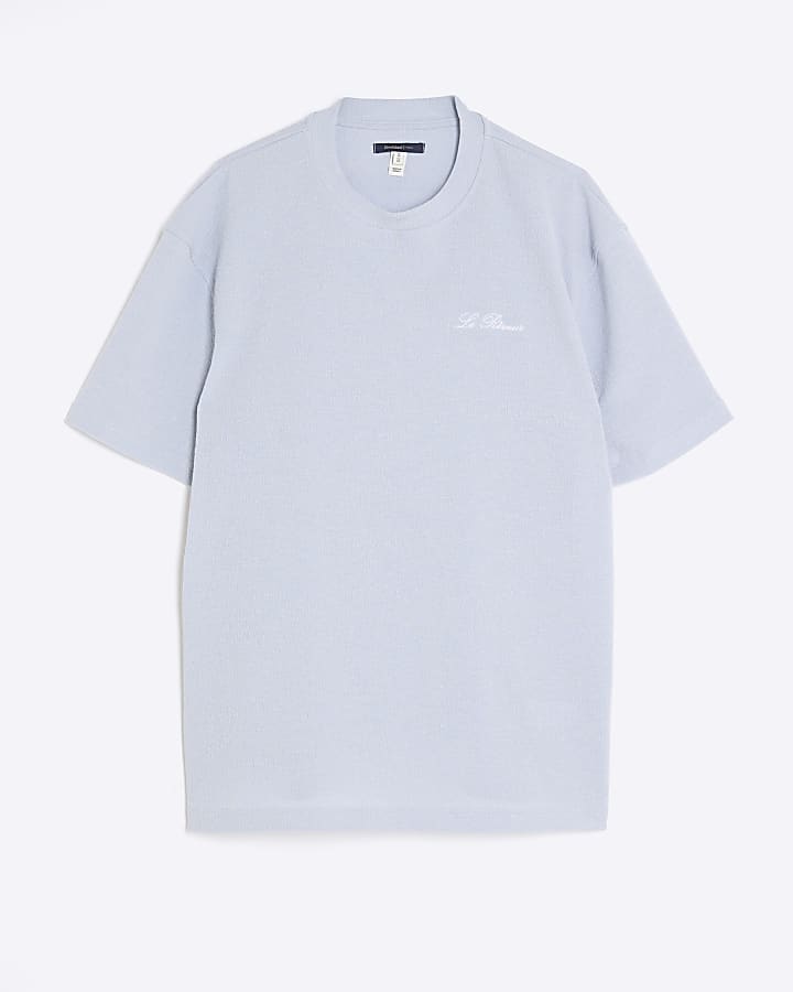 Blue Regular Fit Linen Blend T-Shirt