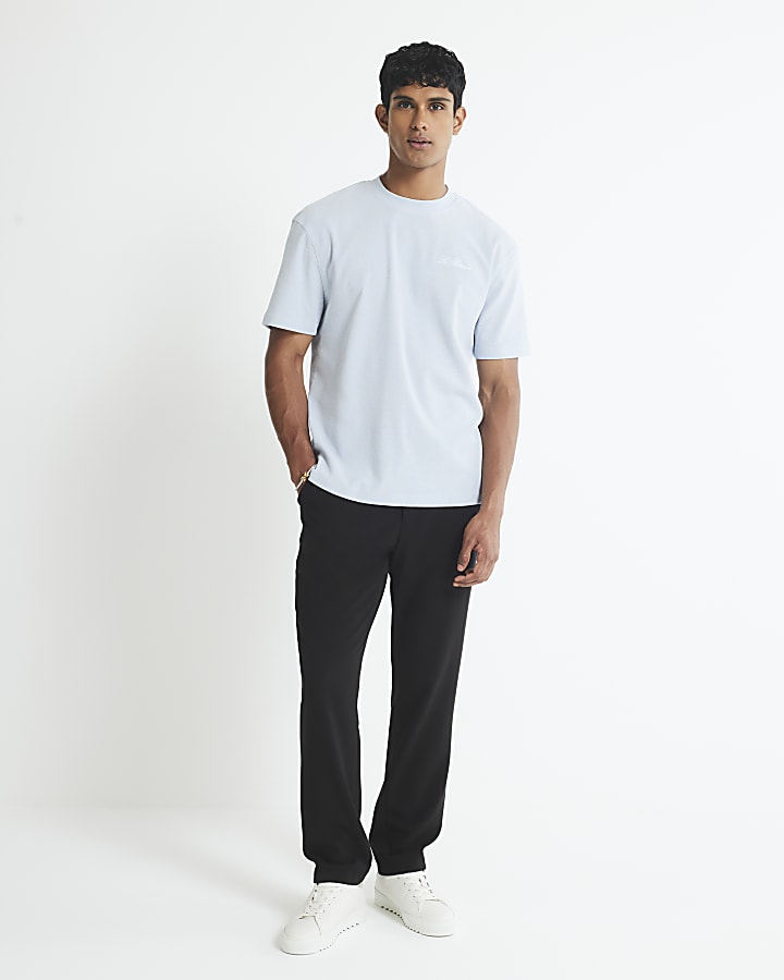 Blue Regular Fit Linen Blend T-Shirt