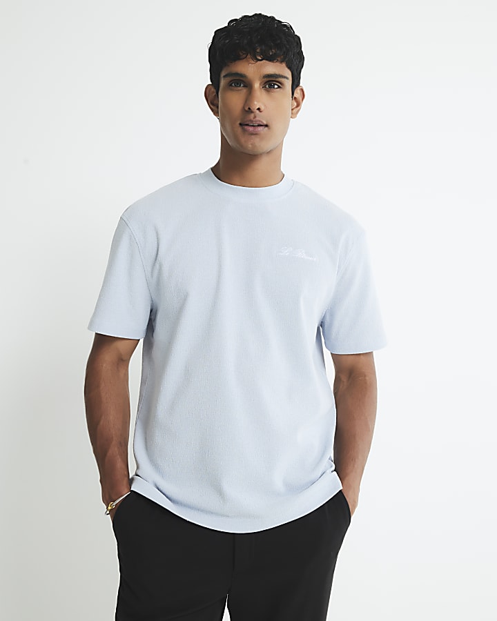 Blue Regular Fit Linen Blend T-Shirt