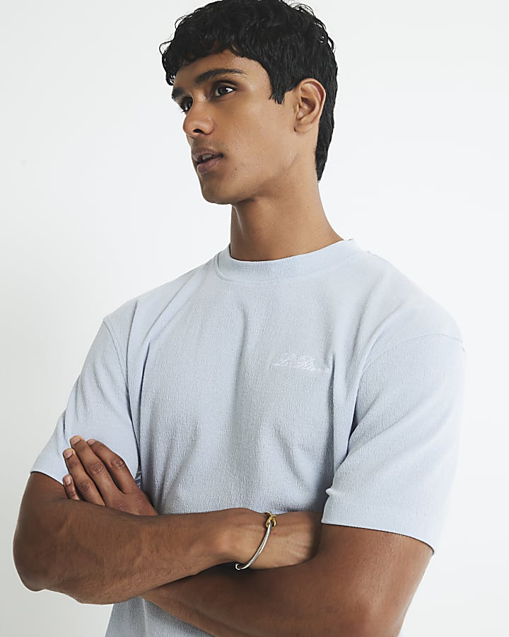 Blue Regular Fit Linen Blend T-Shirt