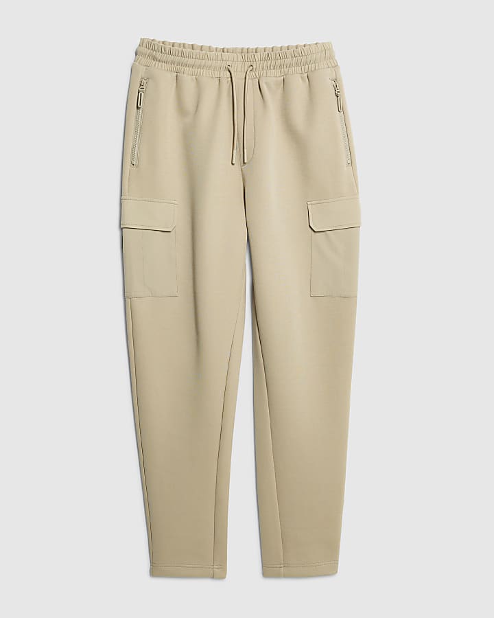 Beige Slim Fit Nylon Hybrid Joggers