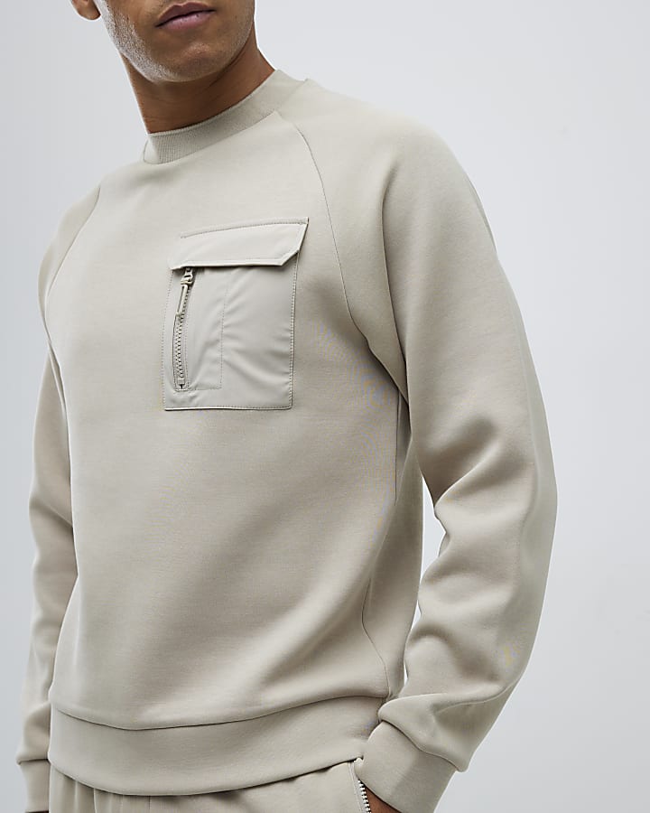 Beige Slim Fit Nylon Hybrid Joggers