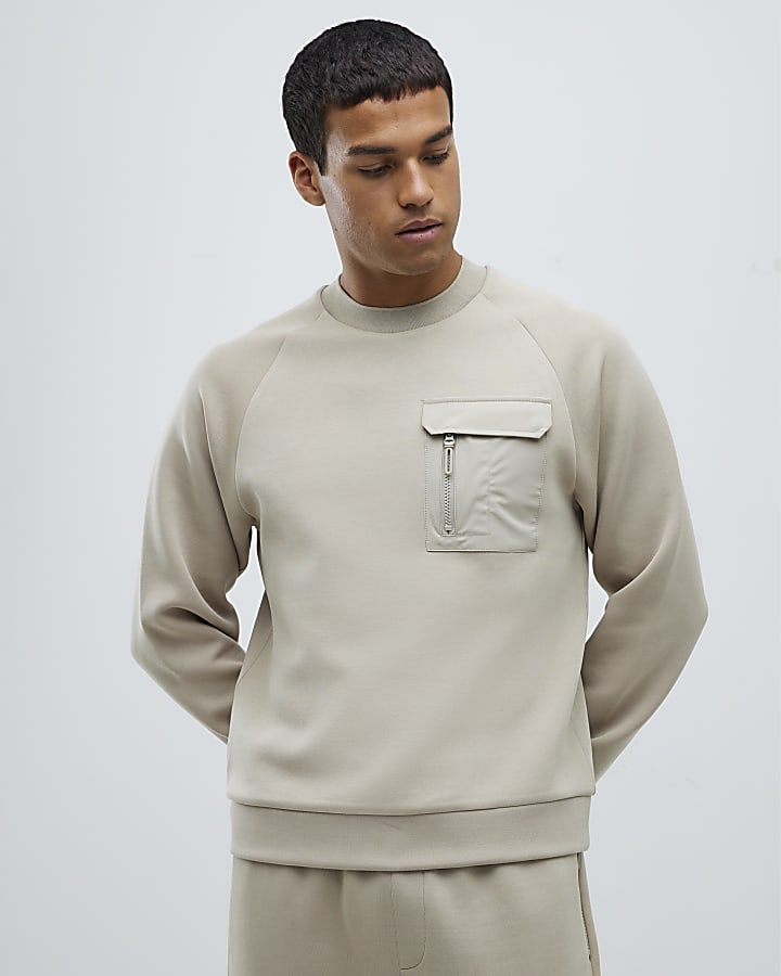 Beige Slim Fit Nylon Hybrid Joggers