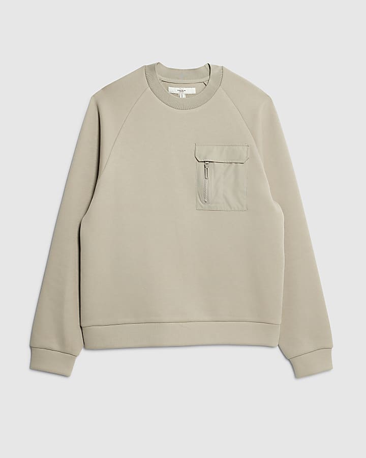 Beige Slim Fit Nylon Hybrid Sweatshirt