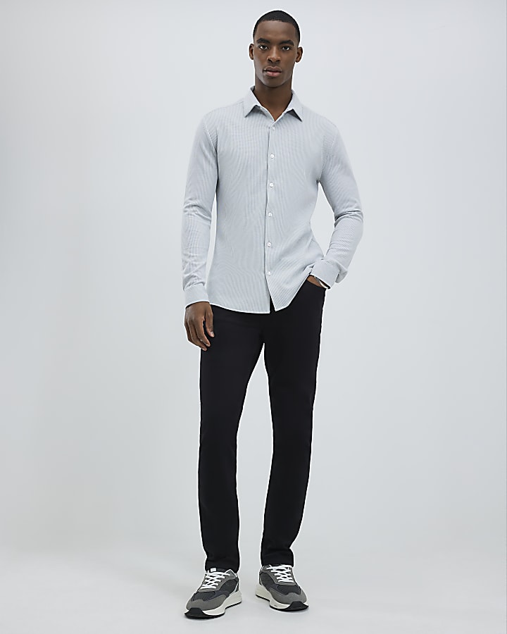 Grey Muscle Fit Waffle Shirt