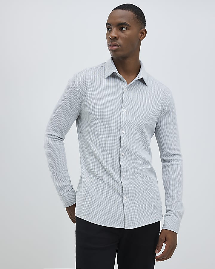 Grey Muscle Fit Waffle Shirt