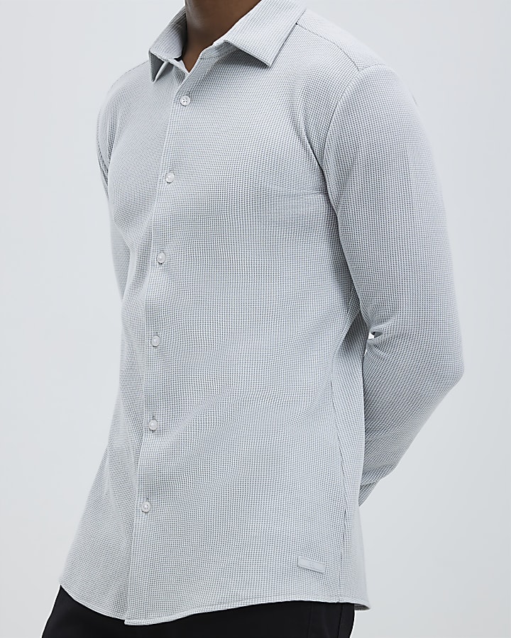 Grey Muscle Fit Waffle Shirt