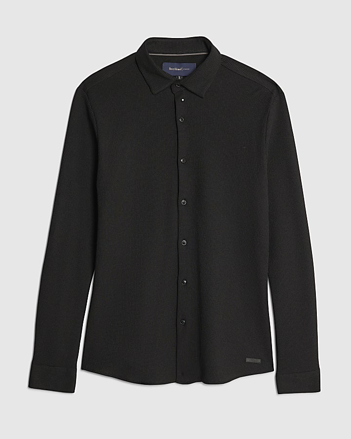 Black Muscle Fit Waffle Shirt