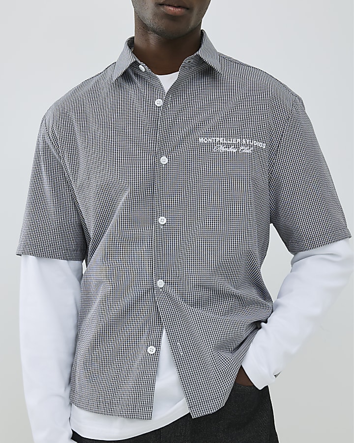 Black Regular Fit Double Layer Check Shirt
