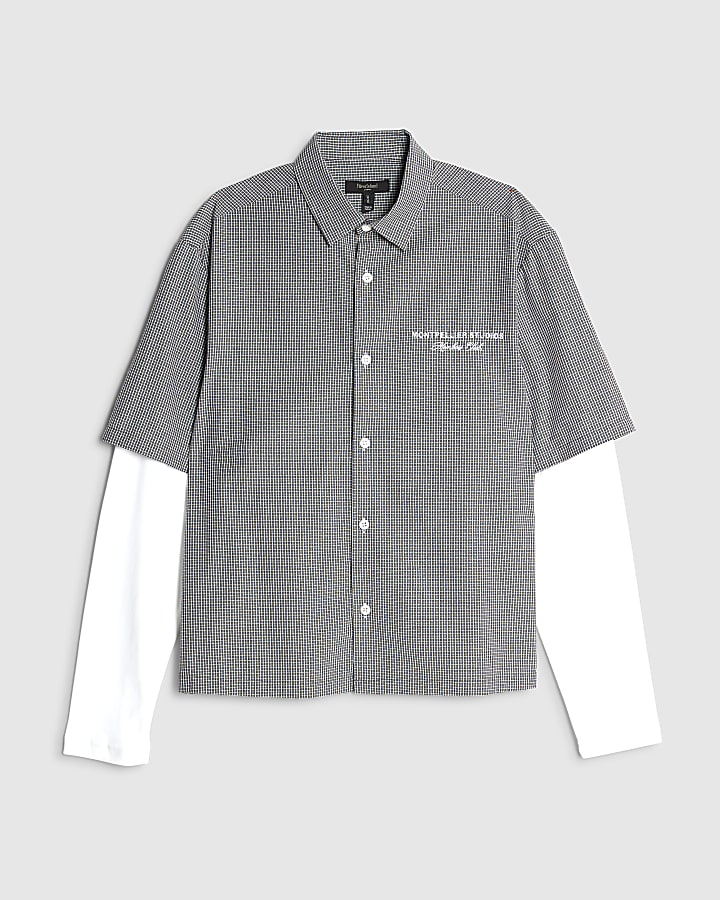 Black Regular Fit Double Layer Check Shirt