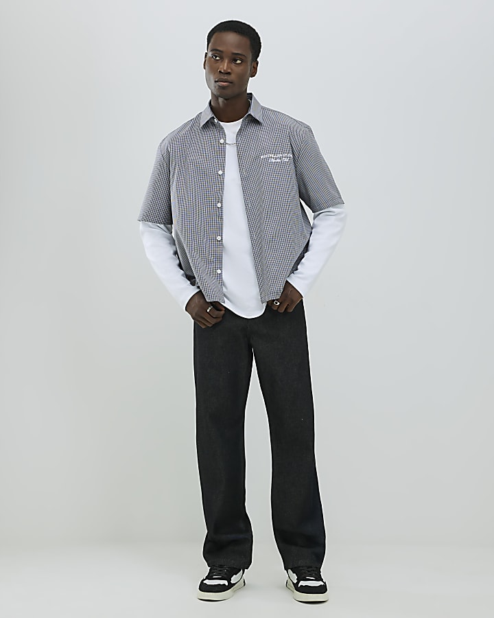 Black Regular Fit Double Layer Check Shirt