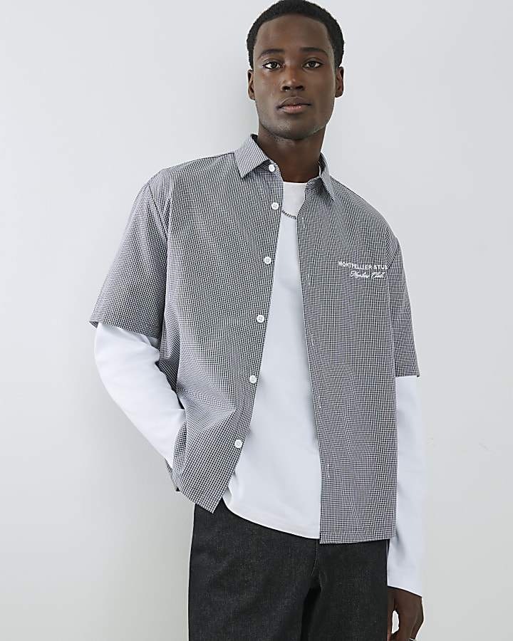 Black Regular Fit Double Layer Check Shirt