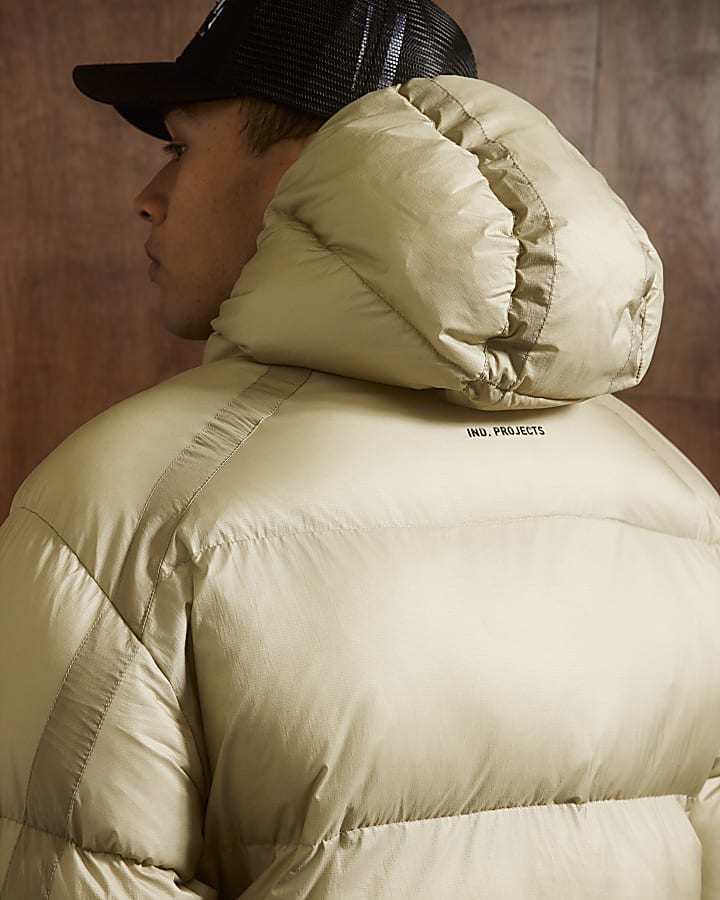 Beige Taped Fit Puffer Jacket