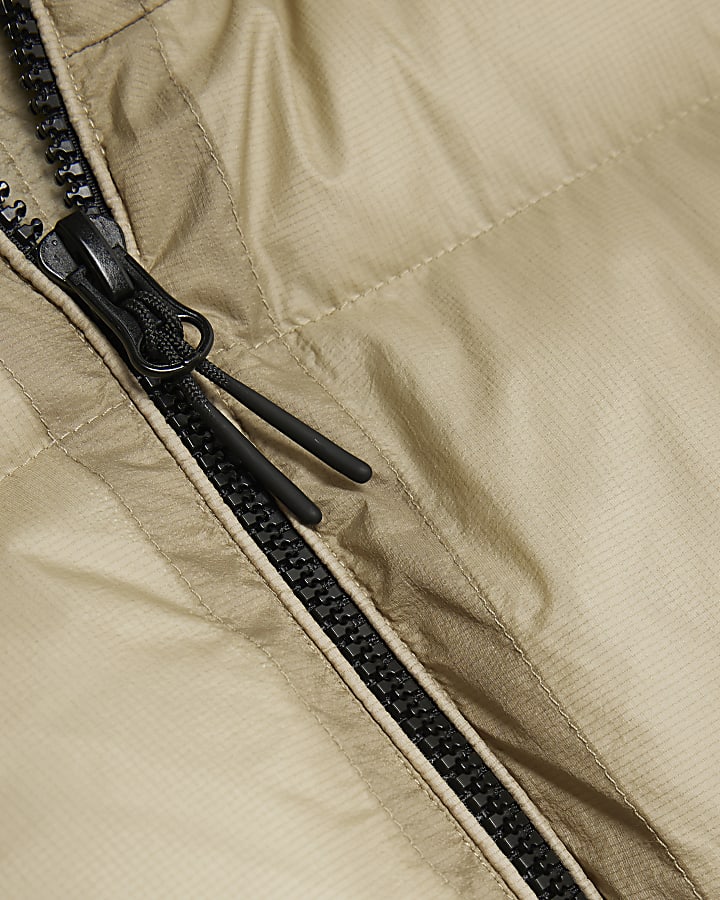 Beige Taped Fit Puffer Jacket